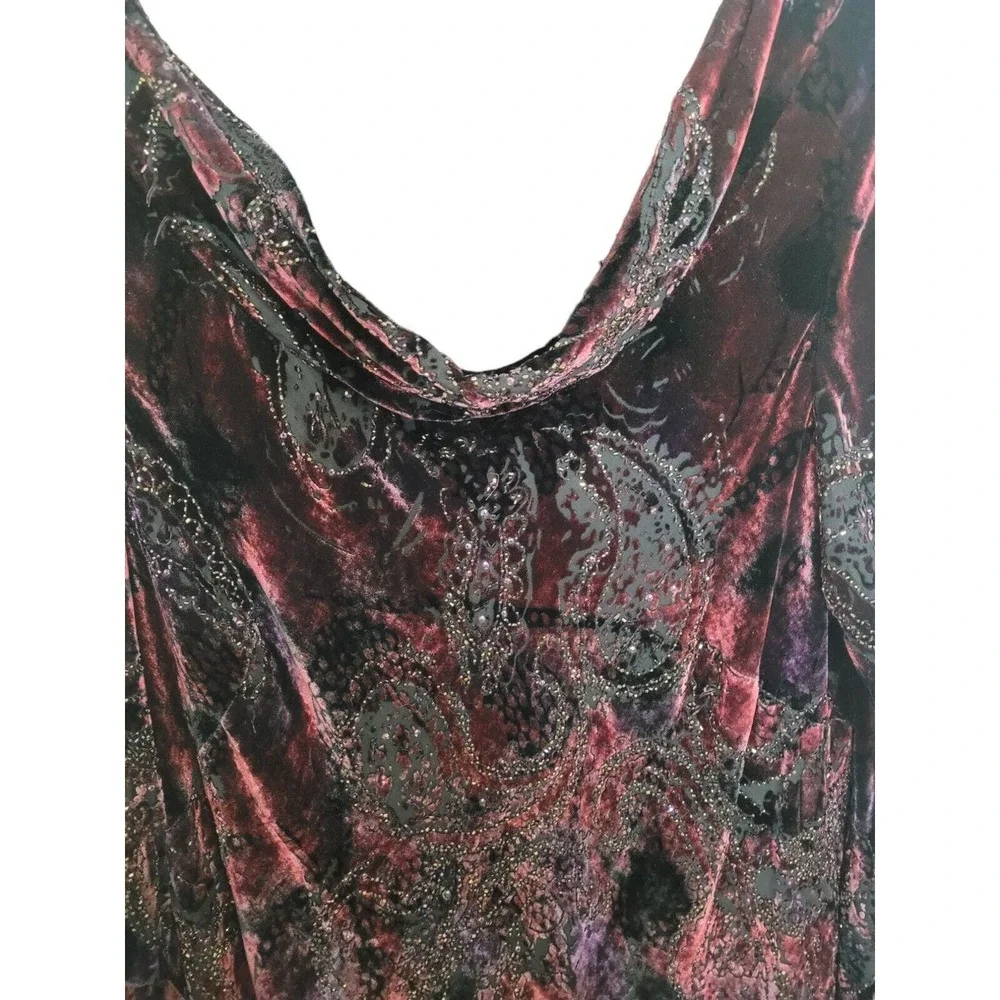 Carmen Marc Valvo Size 2x Bell Sleeve Cowl Neck Paisley Velvet Top Blouse Gothic - Picture 6 of 12